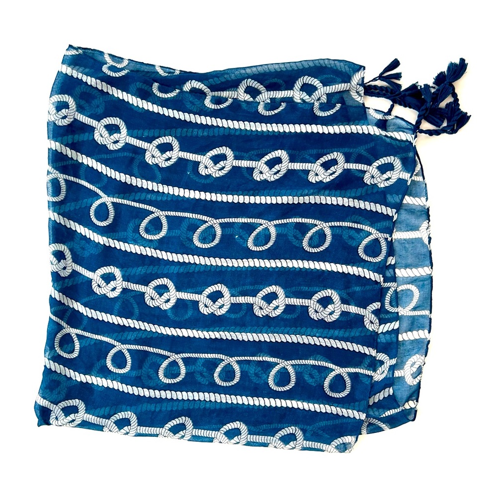 Nautical Blue and White Scarf/Beach Coverup with Tassels